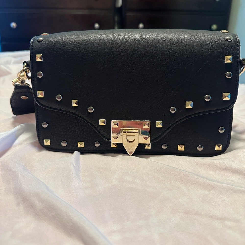 Black Studded Leather Crossbody Bag